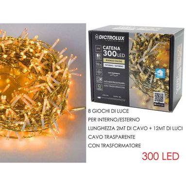 CATENA 300 LED BIANCO CALDO CON CAVO TARSPARENTE