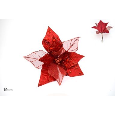 FIORE ROSSO 18CM CON GLITTER/PAILLETTE/DIAMANTI.