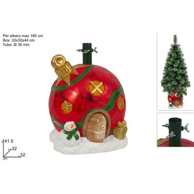 BASE ALBERO SFERA NATALIZIA D.32XH41,5CM ROSSA