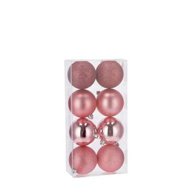SFERE NATALIZIE 8CM ROSA 8 PZ. GLITTERATE/LUCIDE.