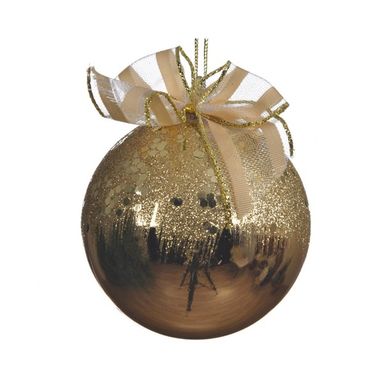 SFERA NATALIZIA ORO 8CM CON FIOCCO E GLITTER.