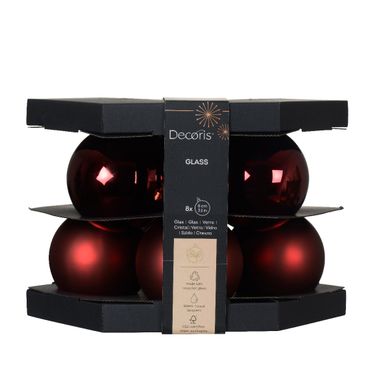 SFERE NATALIZIE 8CM BORDEAUX 8PZ IN VETRO..