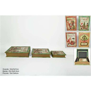 SET 3 SCATOLE LIBRO NATALIZIO 13X4X18CM IN LEGNO