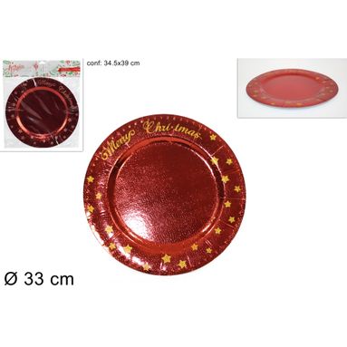 PIATTO CARTA ROSSO "MERRY CHRISTMAS" 33CM.