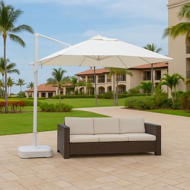 OMBRELLONE JESOLO A BRACCIO LATERALE GIREVOLE 360 GRADI MT.3.5X3 STRUTTURA IN ALLUMINIO BIANCO CON COPERTURA IN POLIESTERE GR.250MQ  BEIGE 