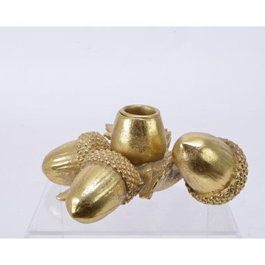 PORTACANDELA ORO SINGOLO CON GHIANDE 13CM