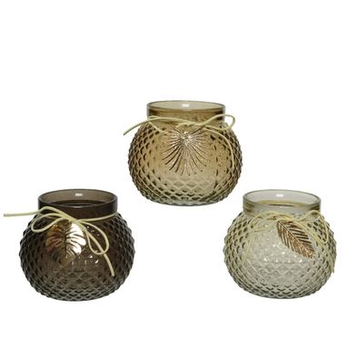 PORTA TEALIGHT IN VETRO D.12XH10CM CON RILIEVI E N