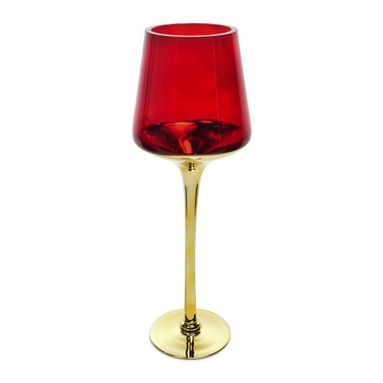 BICCHIERE PORTACANDELA H40CM IN VETRO ORO/ROSSO.