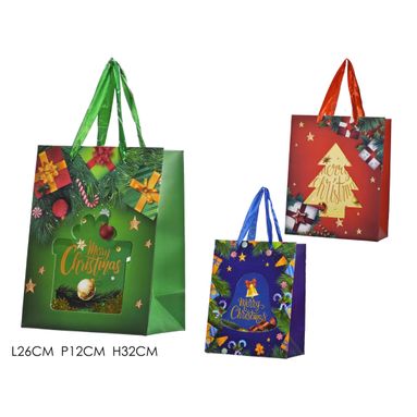 BUSTA REGALO 26X12XH32CM IN 4 MODELLI GLITTERATI.