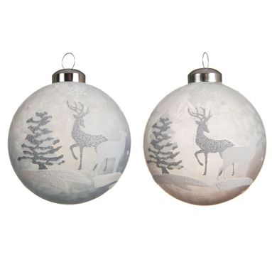 SFERA NATALIZIA IN VETRO 8CM DECORAZIONE RENNA.