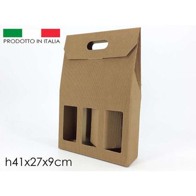 BOX VINO KRAFT 3 POSTI 27X9X41 AVANA.