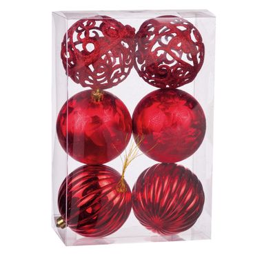 SFERE NATALIZIE 10CM ROSSE 6 PZ. IN 3 MODELLI.