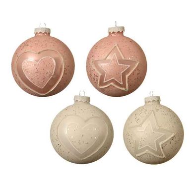 SFERA NATALIZIA IN VETRO GLITTER CIPRIA/BIANCO