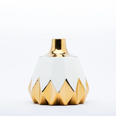 VASO DESIGN BIANCO ORO BALL D.15XH16CM