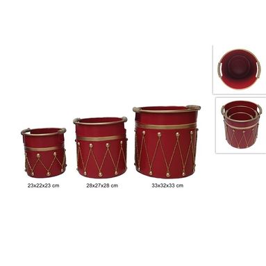 CESTO TAMBURELLO IN METALLO SET 3 PZ ROSSO E ORO
