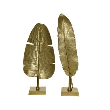 DECORAZIONE ALLUMINIO FOGLIA/PIUMA ORO 11X21XH4.