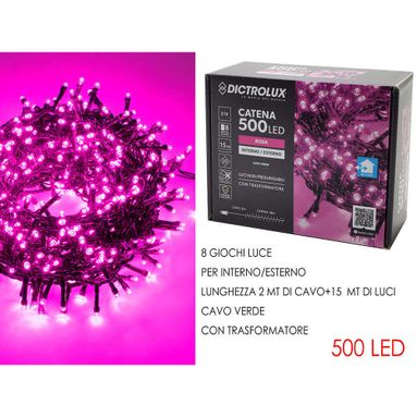 CATENA 500 LED ROSA 15M PER ESTERNO PROGRAMMABILI.