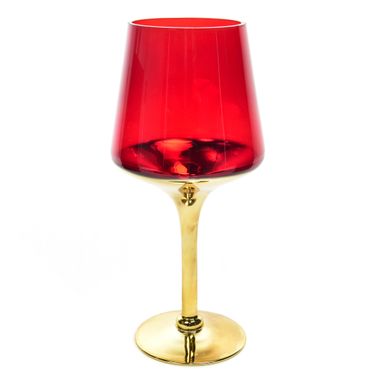 BICCHIERE PORTACANDELA H30CM IN VETRO ORO/ROSSO.
