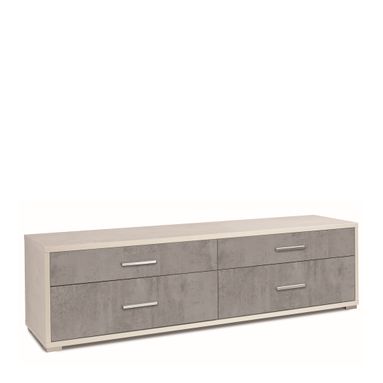 MOBILE 4 CASSETTI KIT 179X47XH50CM STRUTTURA OSSIDO BIANCO FRONTALE CEMENTO