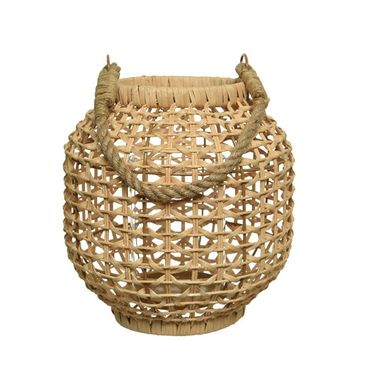 LANTERNA IN RATTAN CON PORTACANDELA IN VETRO CM 23