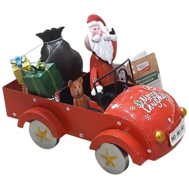 AUTO CON BABBO NATALE 26,5CM LUMINOSA IN METALLO