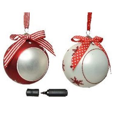 SFERA NATALIZIA BIANCA/ROSSA VETRO 8CM PERSONAL