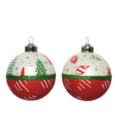 SFERA NATALIZIA 8CM BIANCA/ROSSA IN VETRO