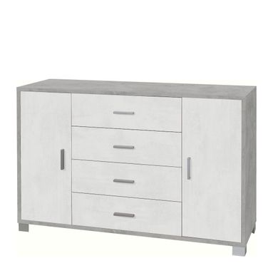 MOBILE 2 ANTE 4 CASSETTI KIT 136X41XH86CM STRUTTURA CEMENTO FRONTALE OSSIDO BIANCO