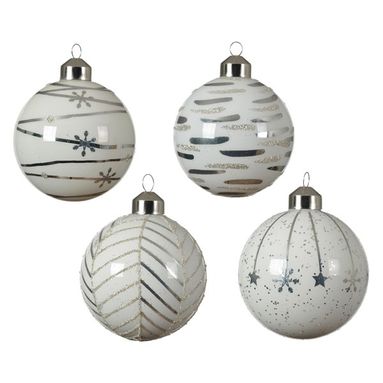 SFERA NATALIZIA DI VETRO BIANCO/ARGENTO