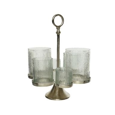 PORTA CANDELE ALLUMINIO PIATTINI IN VETRO H46CM