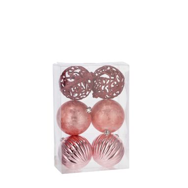 SFERE NATALIZIE 10CM ROSA 6 PZ. IN 3 MODELLI.