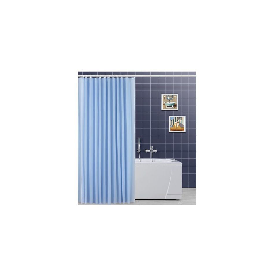 Tenda Doccia In Tessuto Bianco E Blu Con Gocce - 240x200 Cm, Qualità Premium Con 14 Anelli Inclusi - 2