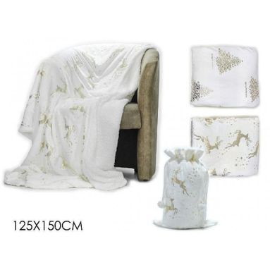 PLAID NATALIZIO BIANCO/ORO 125X150CM CON SACCO