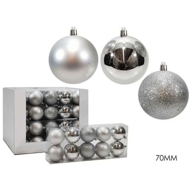 SFERA NATALIZIE 7CM SILVER 10PZ ASSORTITE.