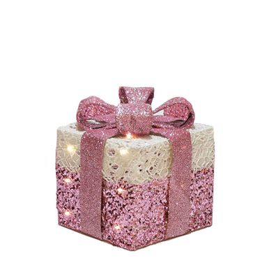 PACCO REGALO 20X20XH20CM BIANCO/ROSA 30 MICROLED