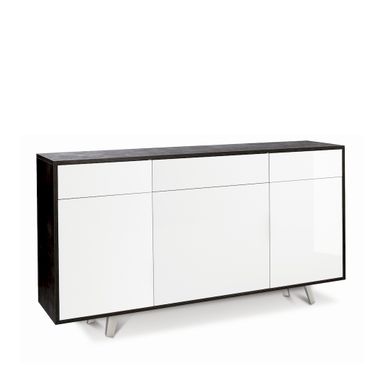 MOBILE 3 ANTE 3 CASSETTI KIT 164X41XH92CM STRUTTURA OSSIDO NERO FRONTALE BIANCO LUCIDO