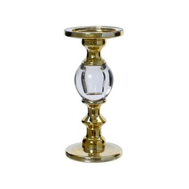 PORTACANDELE IN VETRO DIAMETRO CM.11X25 H.  COLORE ORO/TRASPARENTE