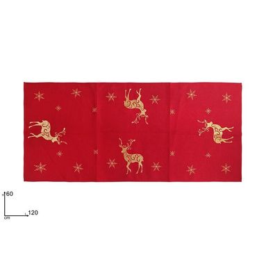 CENTROTAVOLA ROSSO 60X120CM CON DECORO RENNA ORO