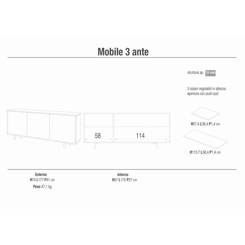 mobile-3-ante-kit-177x41xh74cm-struttura-ossido-bianco-frontale-bianco-lucido