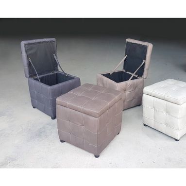 POUF CONTENITORE CM.40X40X41H IN NABUK TOUPE