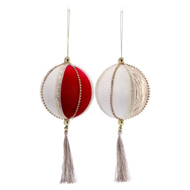 SFERA NATALIZIA 9CM BIANCA/ORO/ROSSA CON NAPPINA..