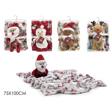 PLAID NATALIZIO 75X100CM CON PELUCHE IN PILE.