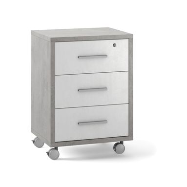 MOBILE 3 CASSETTI SU RUOTE 51X41XH71CM STRUTTURA CEMENTO FRONTALE OSSIDO BIANCO