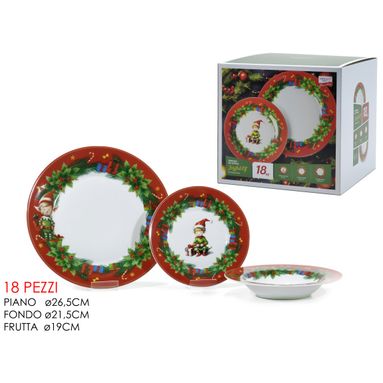 SERVIZIO PIATTI 18PZ CON ELFO MIX IN PORCELLANA.