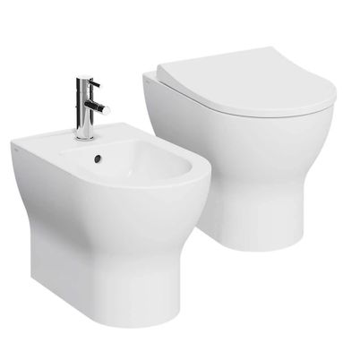 COPPIA SANITARI ROUND IN CERAMICA BIANCA A TERRA.