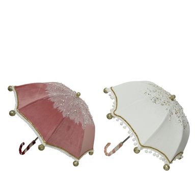 OMBRELLO IN POLIESTERE ROSA/BIANCO CON GLITTER.