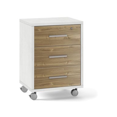 MOBILE 3 CASSETTI SU RUOTE 51X41XH71CM STRUTTURA OSSIDO BIANCO FRONTALE NOCE STELVIO