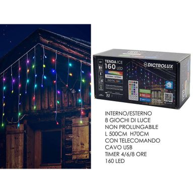 TENDA 160 LED MULTICOLOR 5XH0.70M CON TELECOMANDO.