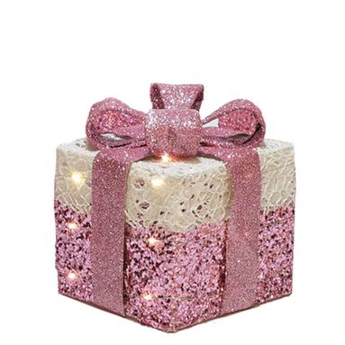 PACCO REGALO 25X25XH25CM BIANCO/ROSA 40 MICROLED