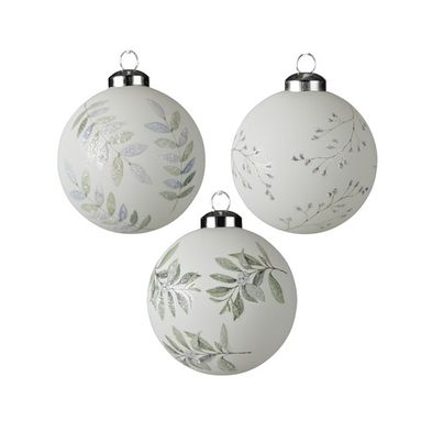 SFERA NATALIZIA BIANCA 8CM DECORATA RAMOSCELLO